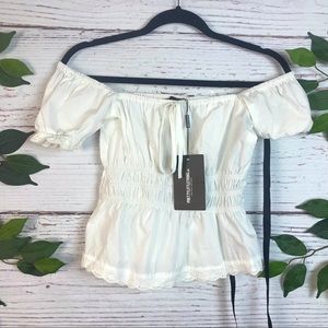 PrettyLittleThing Size 8 NWT Ruched Puff Sleeve White Lace Crop Top